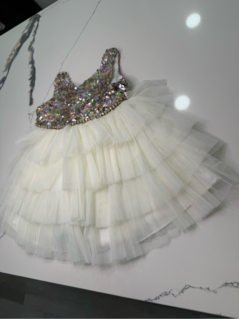 American Princess Toddler Girl Dress 24M White Tulle Tiered Ruffle Sequin Party